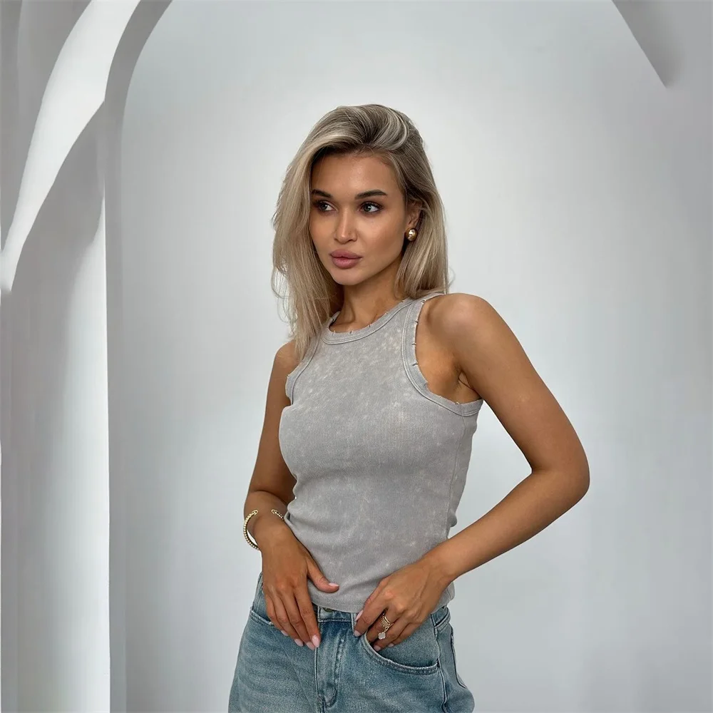 Y2k Clothes Distressed Hole Retro Crop Top Women Summer Vintage Ripped Sleeveless Sexy Tank Top Female Basic Ribbed Knit Vest - Image 3